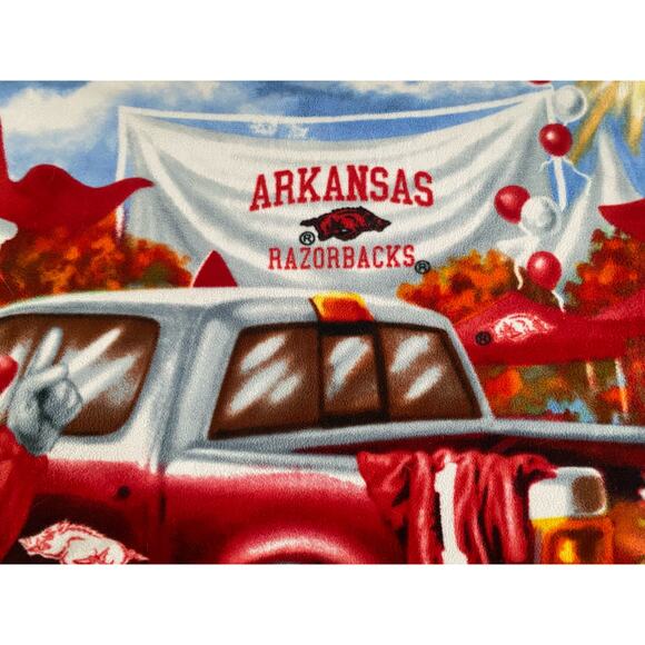 University Of Arkansas Razorback Fleece Blanket BBQ Tailgate Gently Used 45x65 - Picture 8 of 10